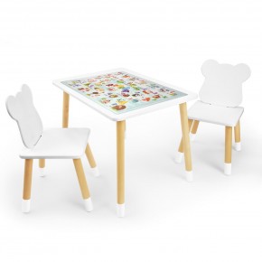 Детский комплект стол и два стула Мишка Rolti Baby с накладкой Алфавит (белая столешница/белое сиденье/береза ножки) в Елабуге - elabuga.ok-mebel.com | фото