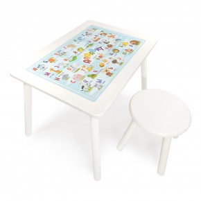 Детский комплект стол и табурет круглый Rolti Baby с накладкой Алфавит (белая столешница/белое сиденье/белые ножки) в Елабуге - elabuga.ok-mebel.com | фото