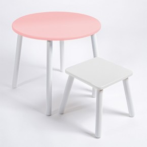 Детский комплект стол КРУГЛЫЙ  и табурет Rolti Baby (розовая столешница/белое сиденье/белые ножки) в Елабуге - elabuga.ok-mebel.com | фото 1