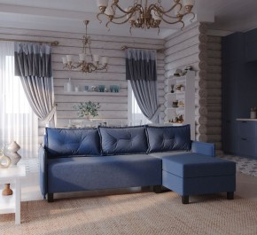 Диван-кровать угловой Киркас синий, ткань рогожка в Елабуге - elabuga.ok-mebel.com | фото 2