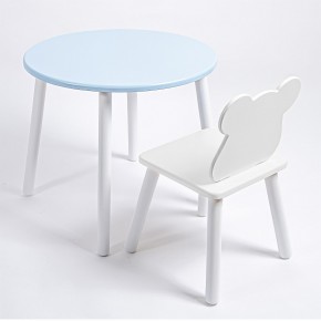 Комплект детский стол КРУГЛЫЙ и стул МИШКА ROLTI Baby (голубая столешница/белое сиденье/белые ножки) в Елабуге - elabuga.ok-mebel.com | фото