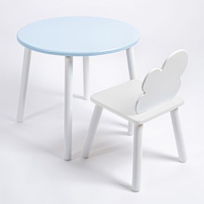 Комплект детский стол КРУГЛЫЙ и стул ОБЛАЧКО ROLTI Baby (голубая столешница/белое сиденье/белые ножки) в Елабуге - elabuga.ok-mebel.com | фото
