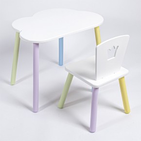 Комплект детский стол ОБЛАЧКО и стул КОРОНА ROLTI Baby (белая столешница/белое сиденье/цветные ножки) в Елабуге - elabuga.ok-mebel.com | фото