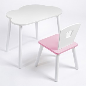 Комплект детский стол ОБЛАЧКО и стул КОРОНА ROLTI Baby (белая столешница/розовое сиденье/белые ножки) в Елабуге - elabuga.ok-mebel.com | фото