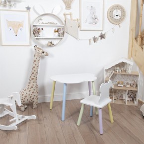 Комплект детский стол ОБЛАЧКО и стул МИШКА ROLTI Baby (белая столешница/белое сиденье/цветные ножки) в Елабуге - elabuga.ok-mebel.com | фото
