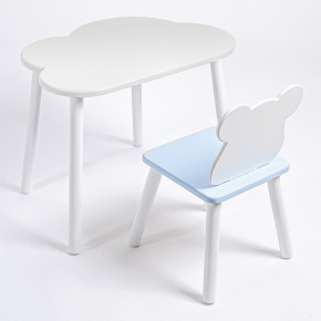 Комплект детский стол ОБЛАЧКО и стул МИШКА ROLTI Baby (белая столешница/голубое сиденье/белые ножки) в Елабуге - elabuga.ok-mebel.com | фото