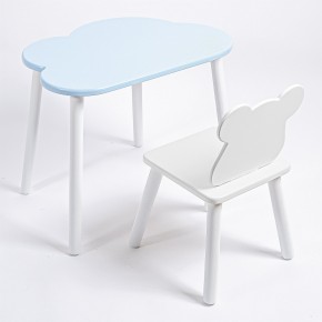 Комплект детский стол ОБЛАЧКО и стул МИШКА ROLTI Baby (голубая столешница/белое сиденье/белые ножки) в Елабуге - elabuga.ok-mebel.com | фото