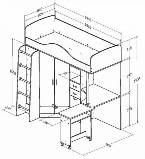 Кровать-чердак "Теремок-1" Дуб молочный/Венге в Елабуге - elabuga.ok-mebel.com | фото 2