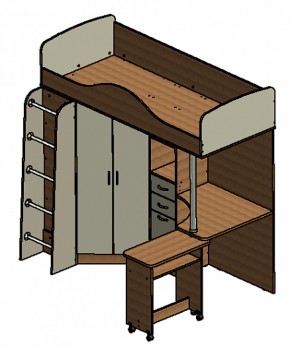 Кровать-чердак "Теремок-1" Дуб молочный/Венге в Елабуге - elabuga.ok-mebel.com | фото 3