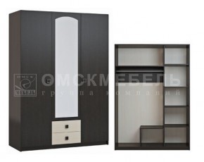 Шкаф 3-х дверный с 2 ящиками с зеркалом Шк51 МС Люсси (венге/дуб девон) в Елабуге - elabuga.ok-mebel.com | фото