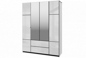 Шкаф 4-х дверный Палермо 02 с ящиками и зеркалом Белый гладкий шелк/Черный гладкий шелк в Елабуге - elabuga.ok-mebel.com | фото 1