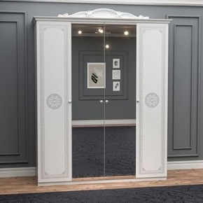 Шкаф 4-х дверный с зеркалами (12.244) Грация (белый/серебро) в Елабуге - elabuga.ok-mebel.com | фото