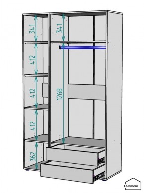 Шкаф Linnea MHR-3-2 2050х1200х510 (Белый-М 11.1.1) в Елабуге - elabuga.ok-mebel.com | фото 3