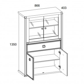 Шкаф с витриной 2V2D1SL, MAGELLAN, цвет Сосна винтаж в Елабуге - elabuga.ok-mebel.com | фото 3