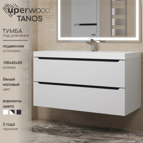 Тумба под раковину Uperwood Tanos 100 см, подвесная, белая/графит в Елабуге - elabuga.ok-mebel.com | фото 3