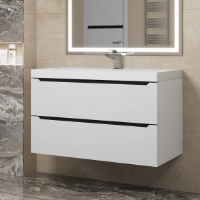 Тумба под раковину Uperwood Tanos 90 см, подвесная, белая/графит в Елабуге - elabuga.ok-mebel.com | фото