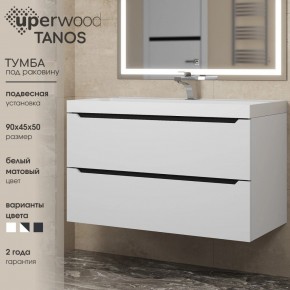 Тумба под раковину Uperwood Tanos 90 см, подвесная, белая/графит в Елабуге - elabuga.ok-mebel.com | фото 3