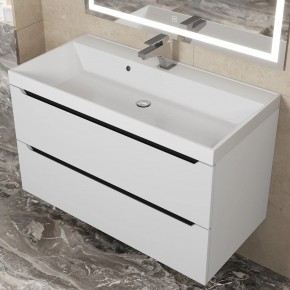 Тумба под раковину Uperwood Tanos 90 см, подвесная, белая/графит в Елабуге - elabuga.ok-mebel.com | фото 9